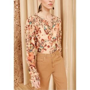 NWT Ulla Johnson Silk Ruffle Long-Sleeve Floral Andi Blouse